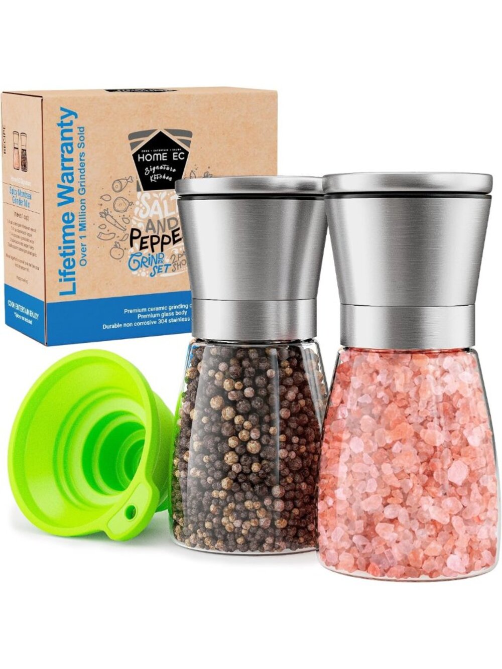 Adjustable Stainless Steel Salt & Pepper Grinder Set - Ceramic & Glass Shakers